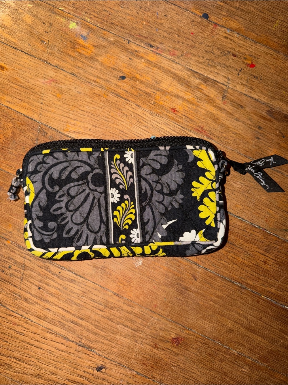 Vera Bradley Black Yellow Gray Floral Zip Wristlet